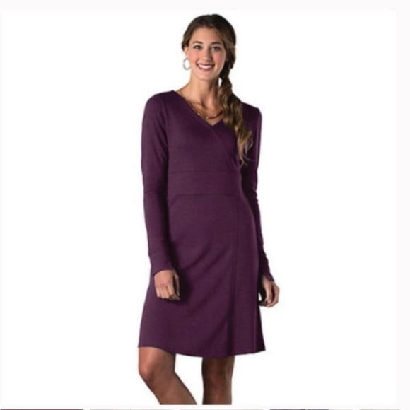 Horny Toad | Finlay Stretch Long Sleeve Faux Wrap V-Neck Knee Length Dress - Picture 1 of 9